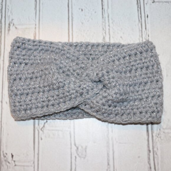 ✨🌫️ Chunky Gray & Silver Glitter Crochet Headband – Handmade · One Size - Picture 1 of 4